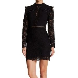 Endless Rose Black Mini Mock Neck Lace Dress, M